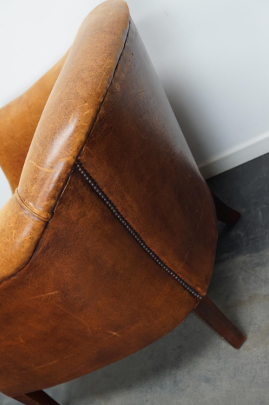 Fauteuil club vintage en cuir couleur cognac Pays-Bas