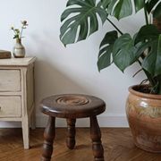 tabouret bas tripode bois, pied bobine, vintage