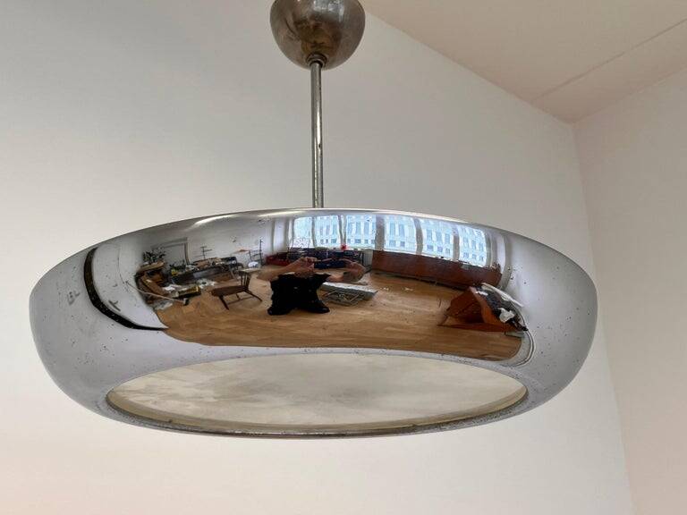 Chrome Bauhaus / Functionalism Pendant UFO by Napako, 1940s
