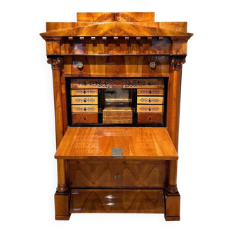 Biedermeier Secretaire in Cherrywood and Maple with Inlays and Brass, South Germany, 1830s