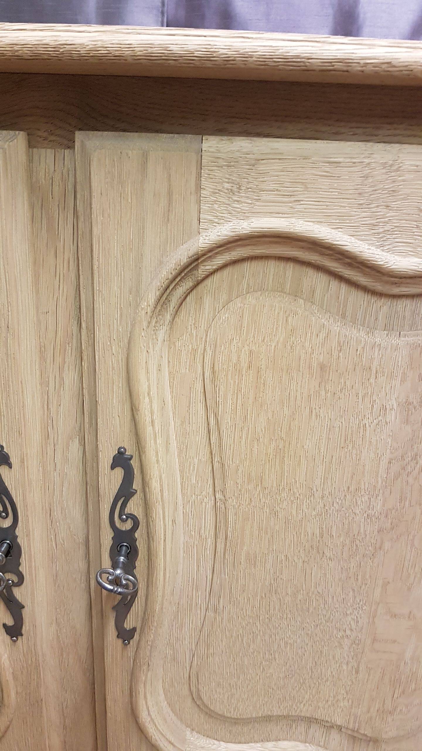 Old 2-door chest of drawers in air-coated oak, to be painted or varnished.