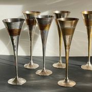 6 Flutes Champagne Laiton Argenté Vintage