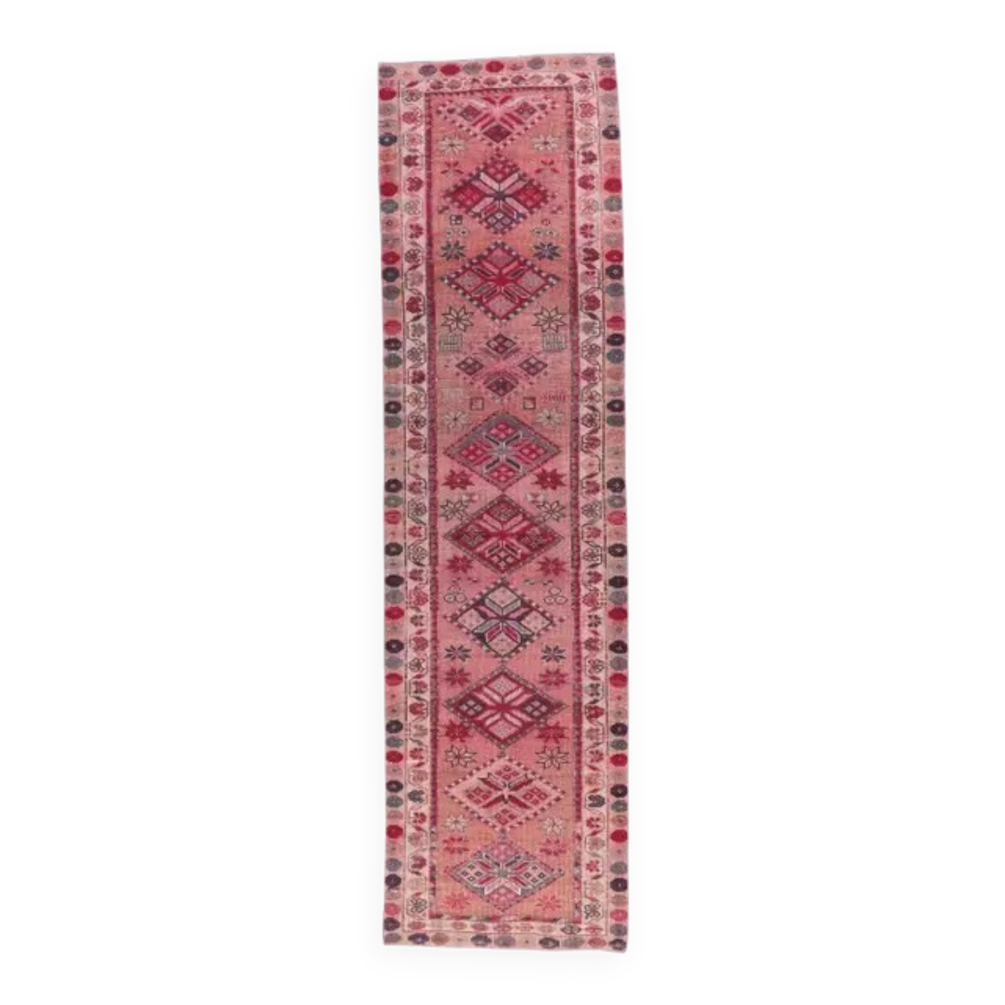 Pink Turkish Hand-Knotted Runner 86x317