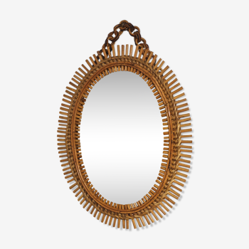 Italian sun mirror in rattan by Bonacina of the 50s 47x65cm