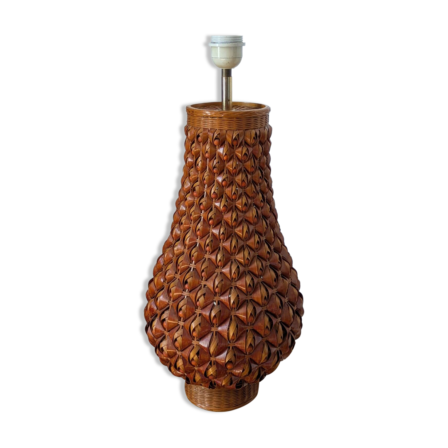 Large vintage woven lamp base in Riviera/Boho style from the 1970s.