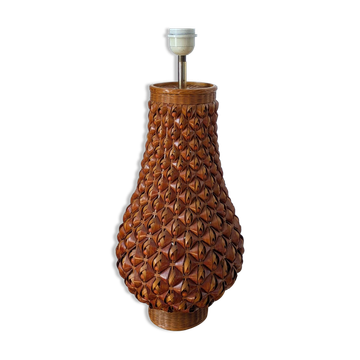Grand pied de lampe vintage tressé  style Riviera/Boho 1970