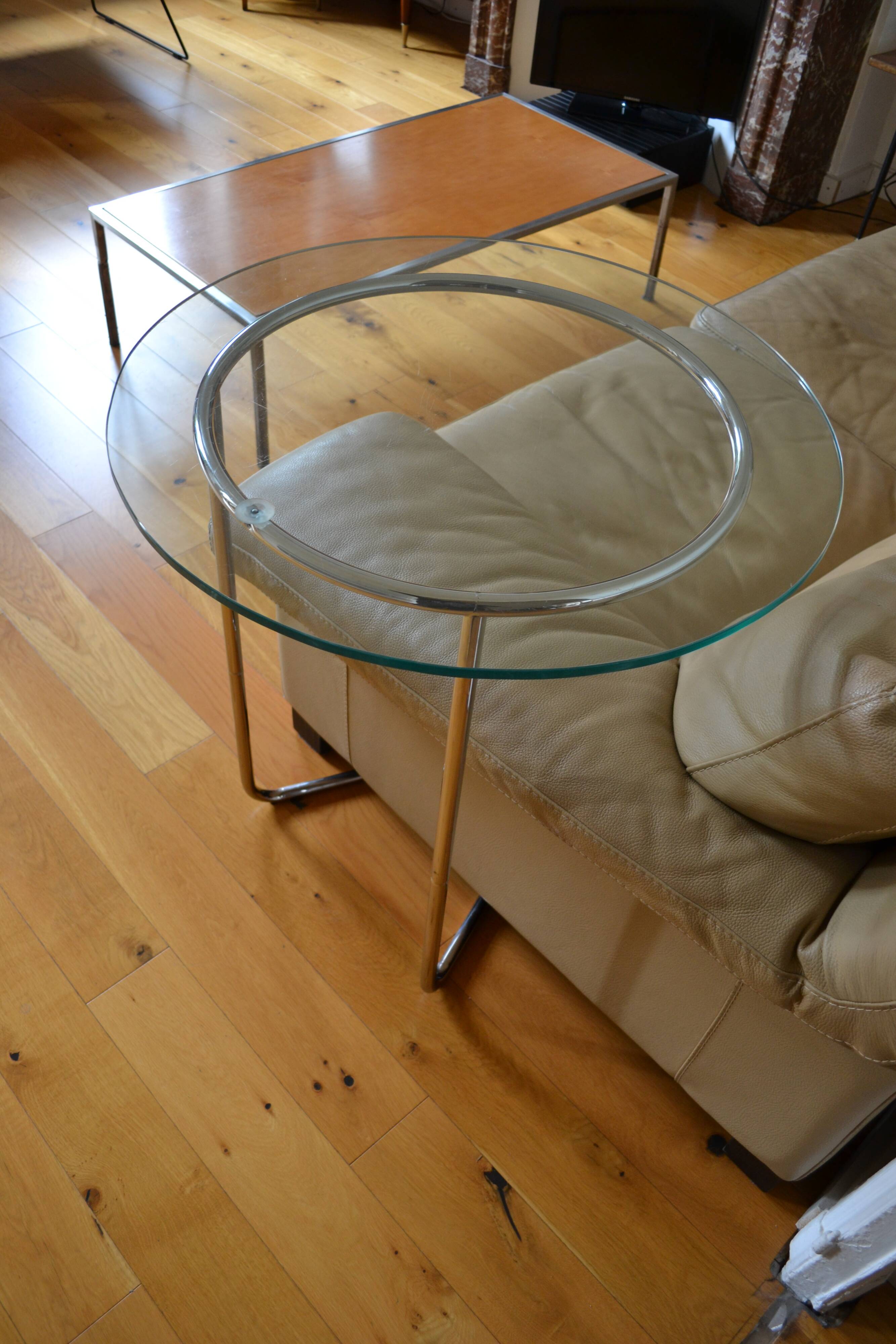 Side table or end table vintage metal and glass