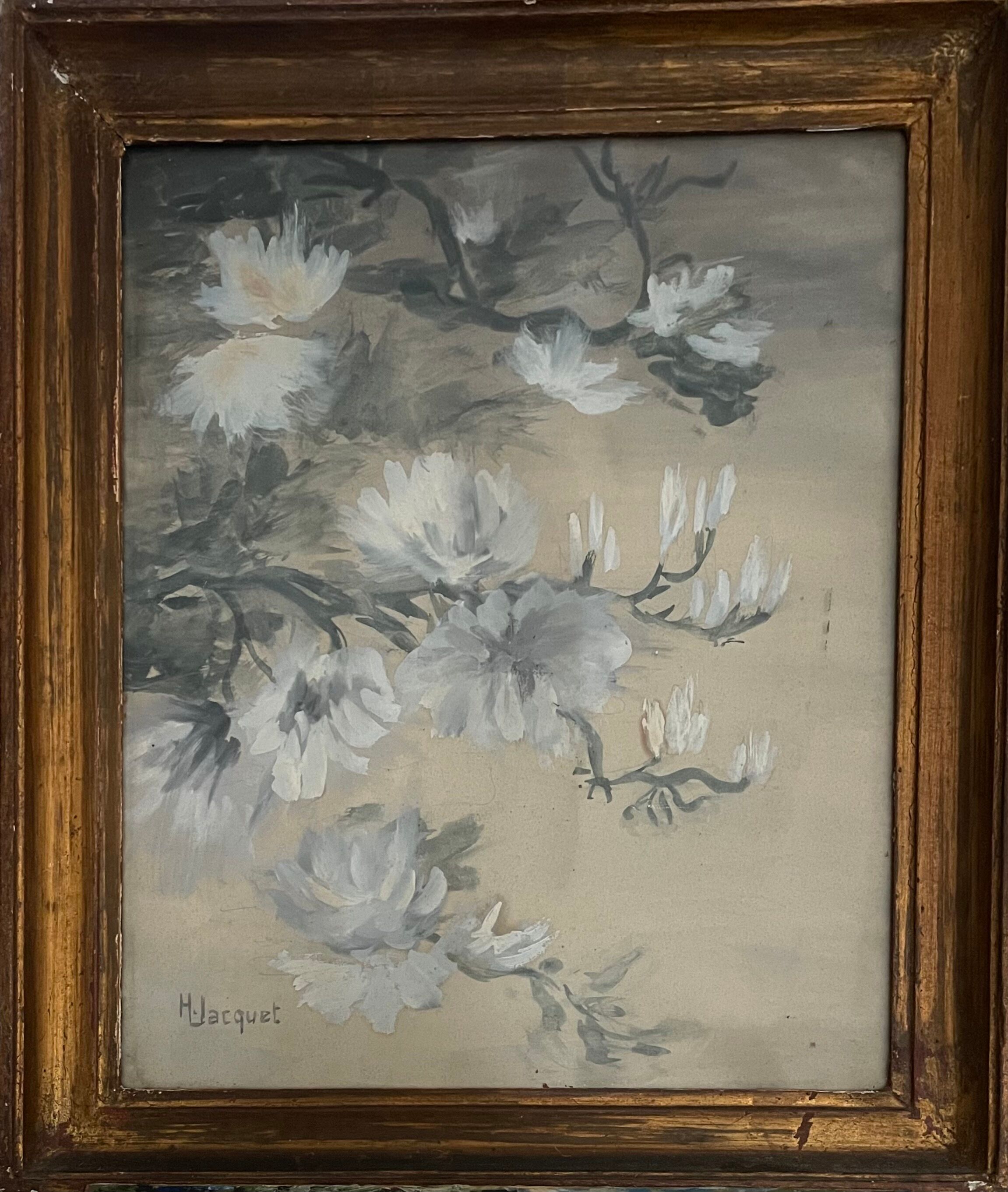 Painting old henry Léon Jacquet, The Water Lilies Still-Life