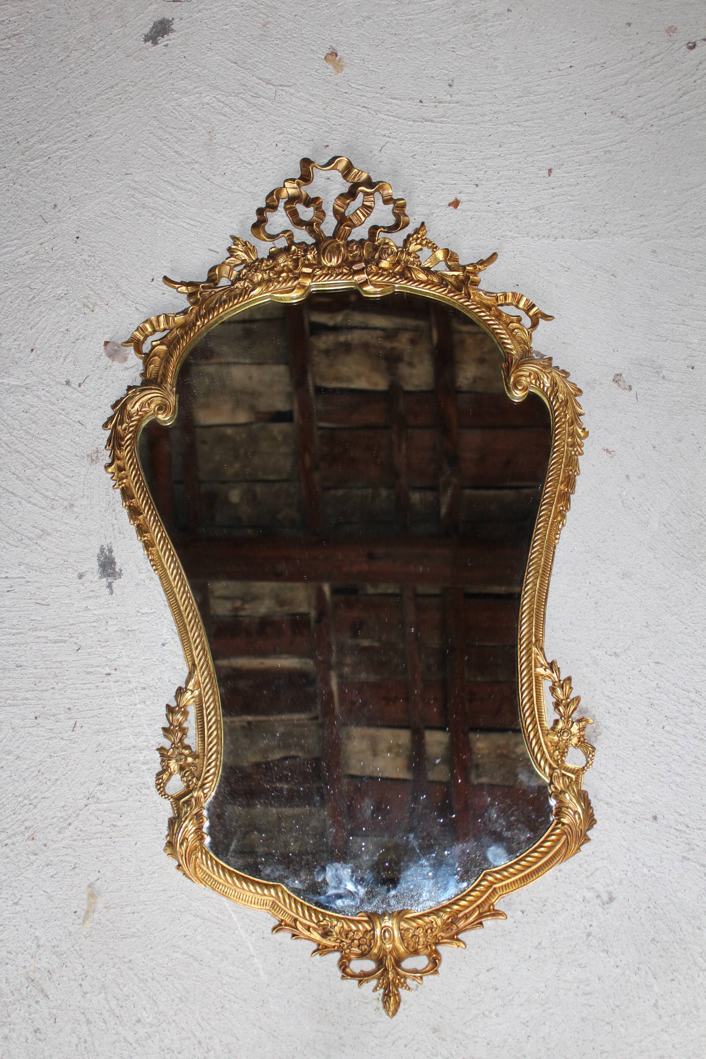 Napoleon III mirror bronze decoration of node and flowers 52 x 95 cm