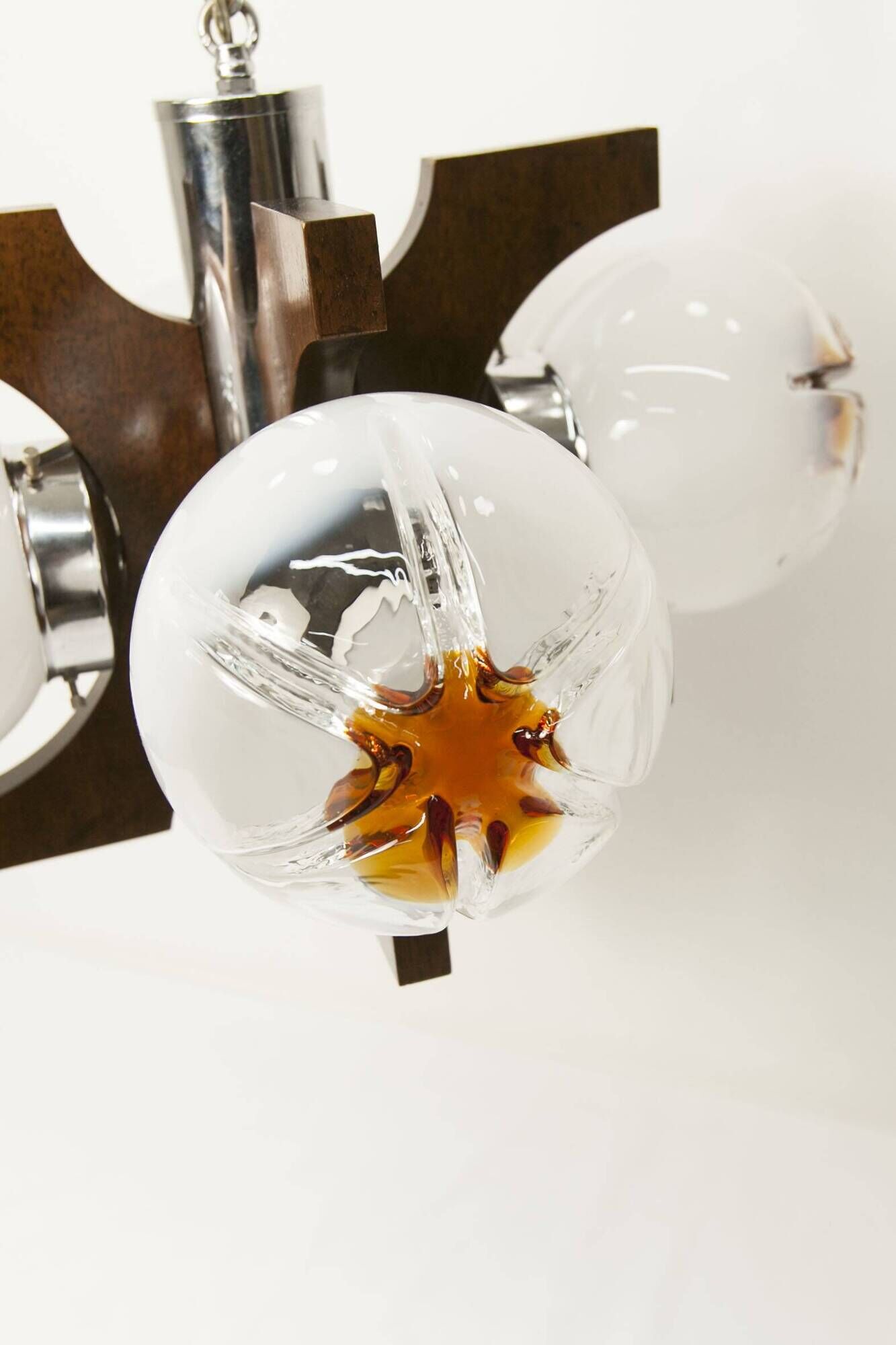 Lustre mazzega Murano 4 boules et teck 1960