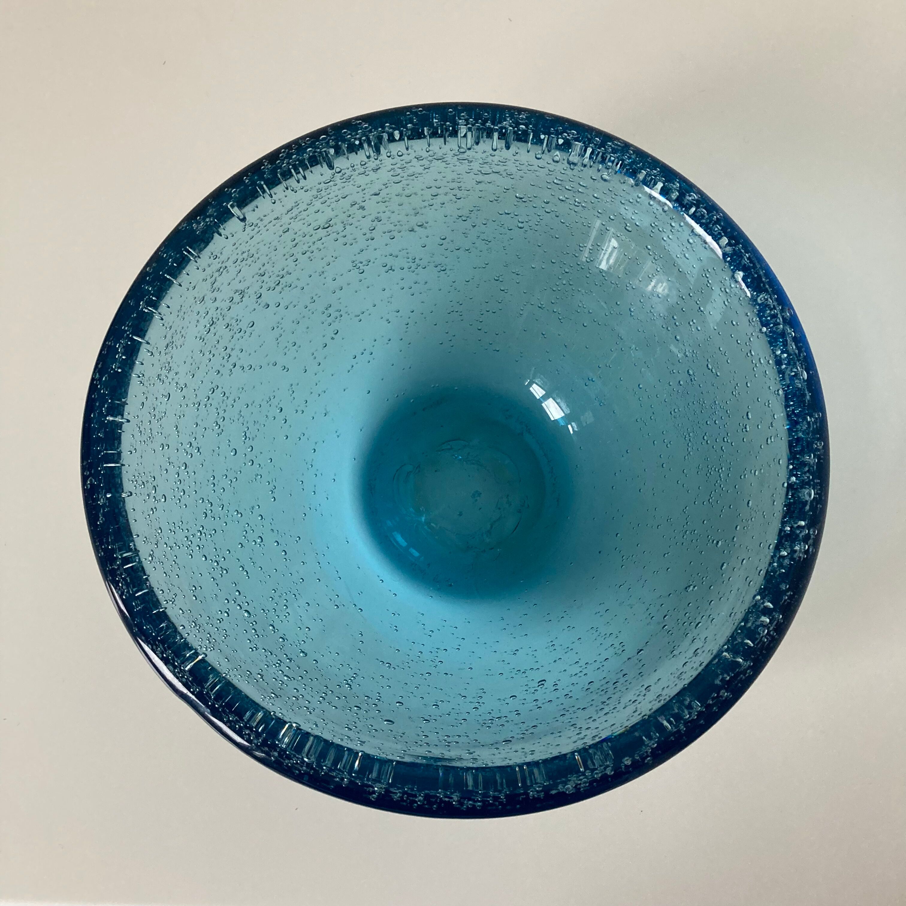 Beautiful and heavy blue bubbled glass cup
