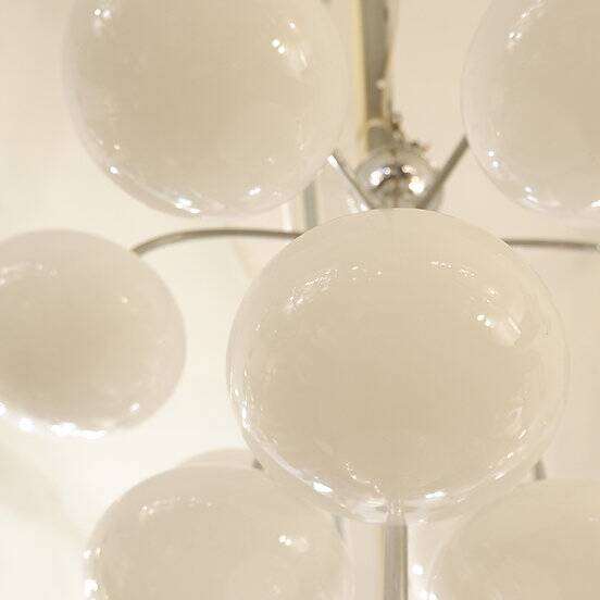 10-light chandelier in opaline and chrome-plated metal, 1960
