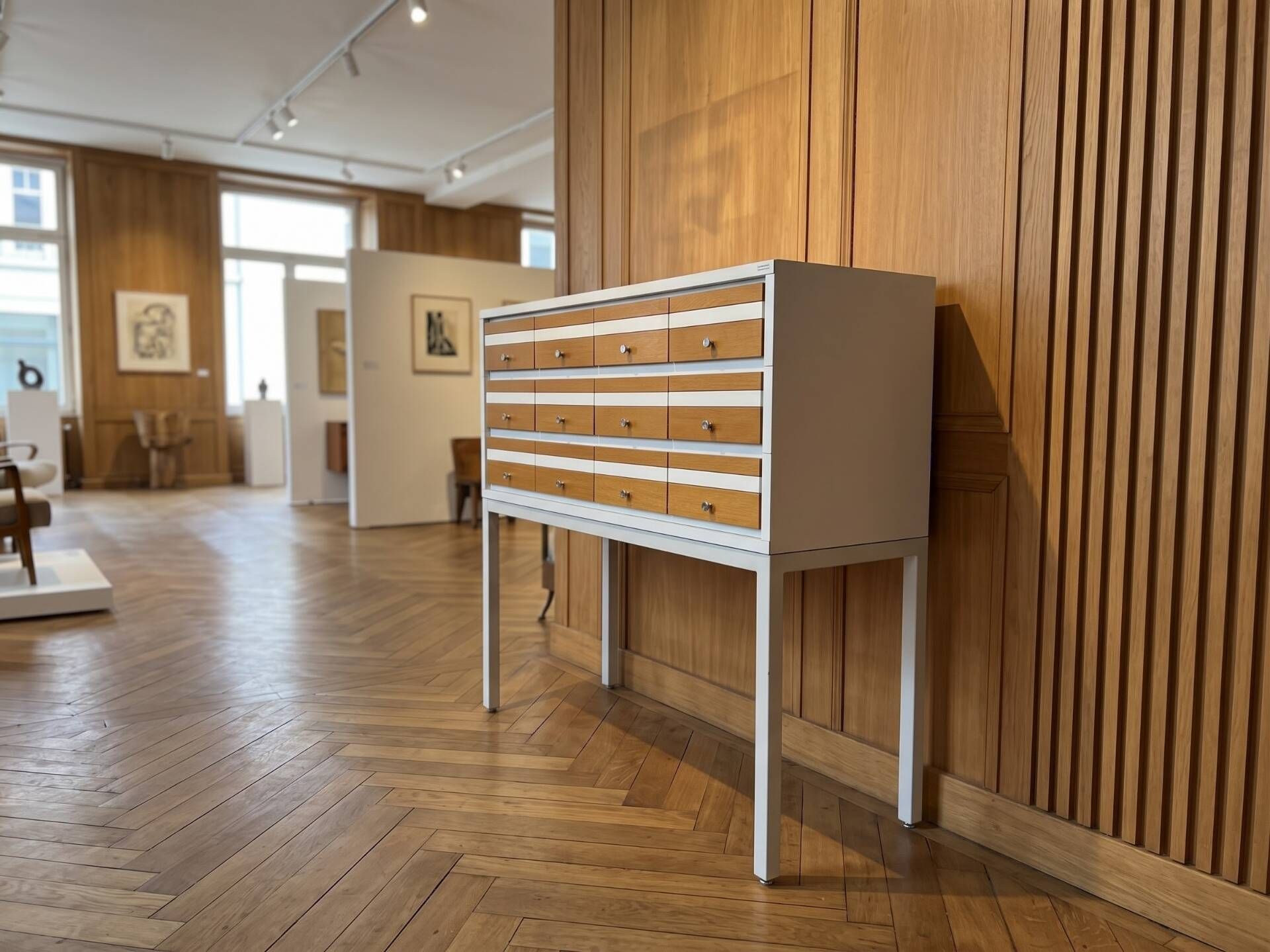 Entry console / Architect's furniture Borgeaud 1970 - Lacquered steel & C
