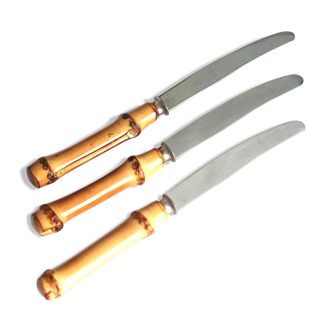 Set of 3 toast knives with bamboo handles, 60s