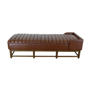 Méridienne design en cuir marron, années 40 sur cadre en bois