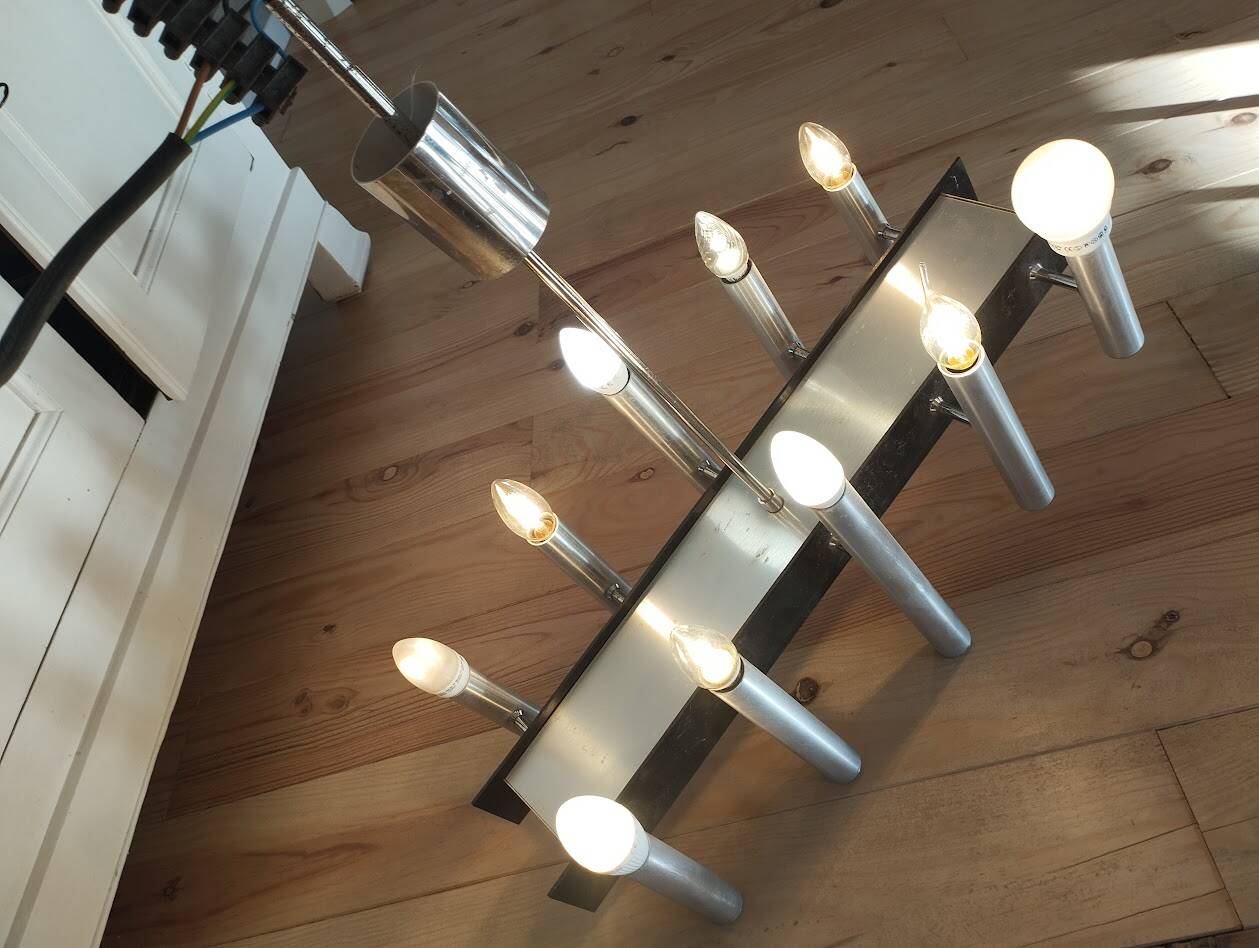 Sculptural vintage 70s chandelier – metal & aluminium – 55 × 26 cm