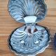 Silver-plated metal and blue glass butter dish