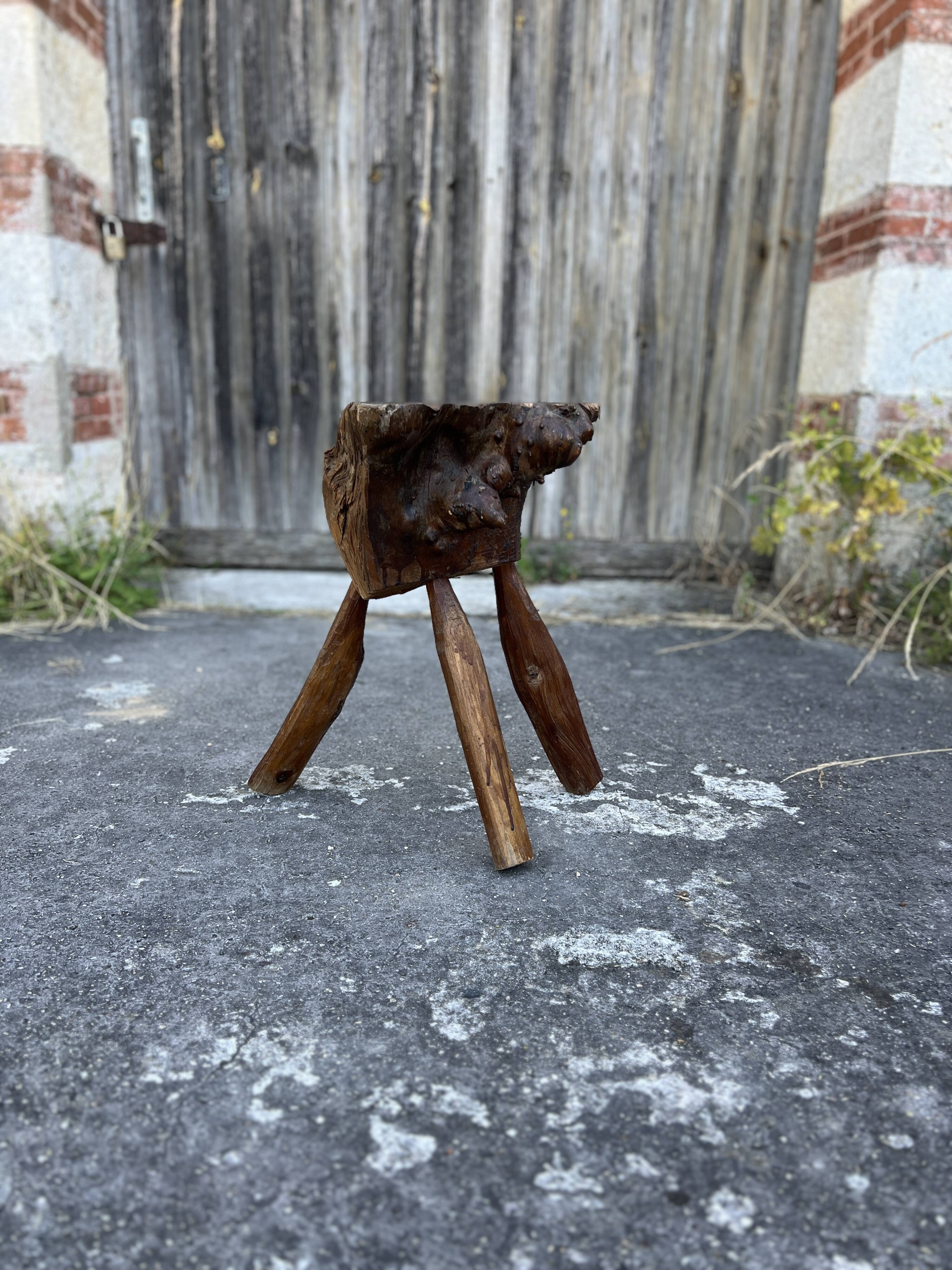 Solid Wood Chopping Block Stool – Organic Sculpture H54cm