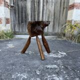Tabouret Billot en Bois Massif – Sculpture Organique H54cm