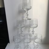 Set of 6 small crystal wine glasses engraved 30-40s