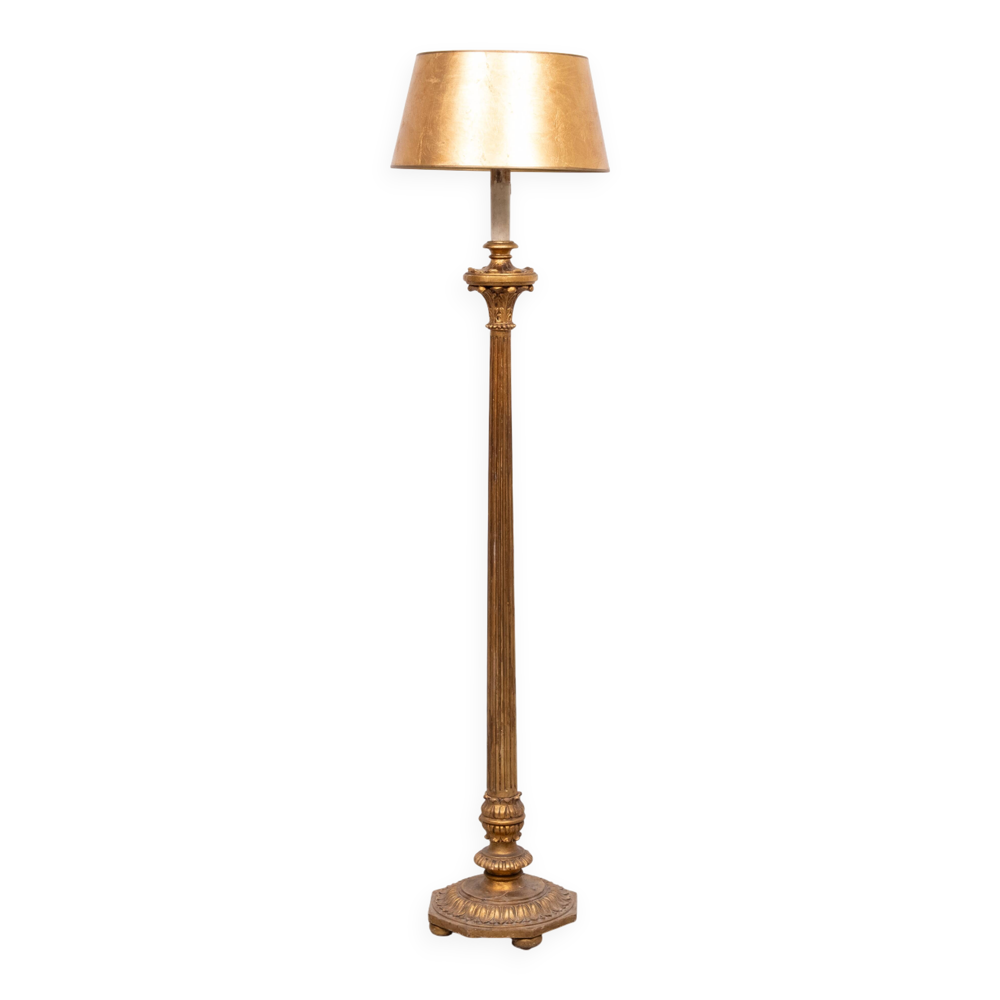Rococo Italian Wooden Floor Lamp in Gold, 1950s