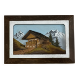 Vintage Alpine Table, Carved and Painted Wood - Signed - H 18 / L 25 cm