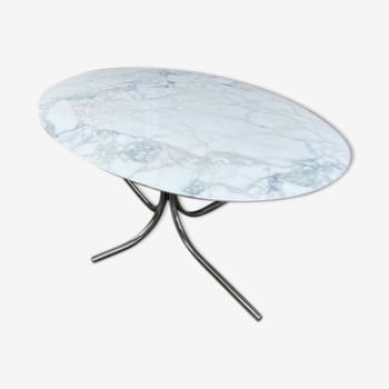 Oval table marble arabescato rock and bobois 1970