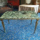 Coffee table in gilded bronze and green Alpine marble