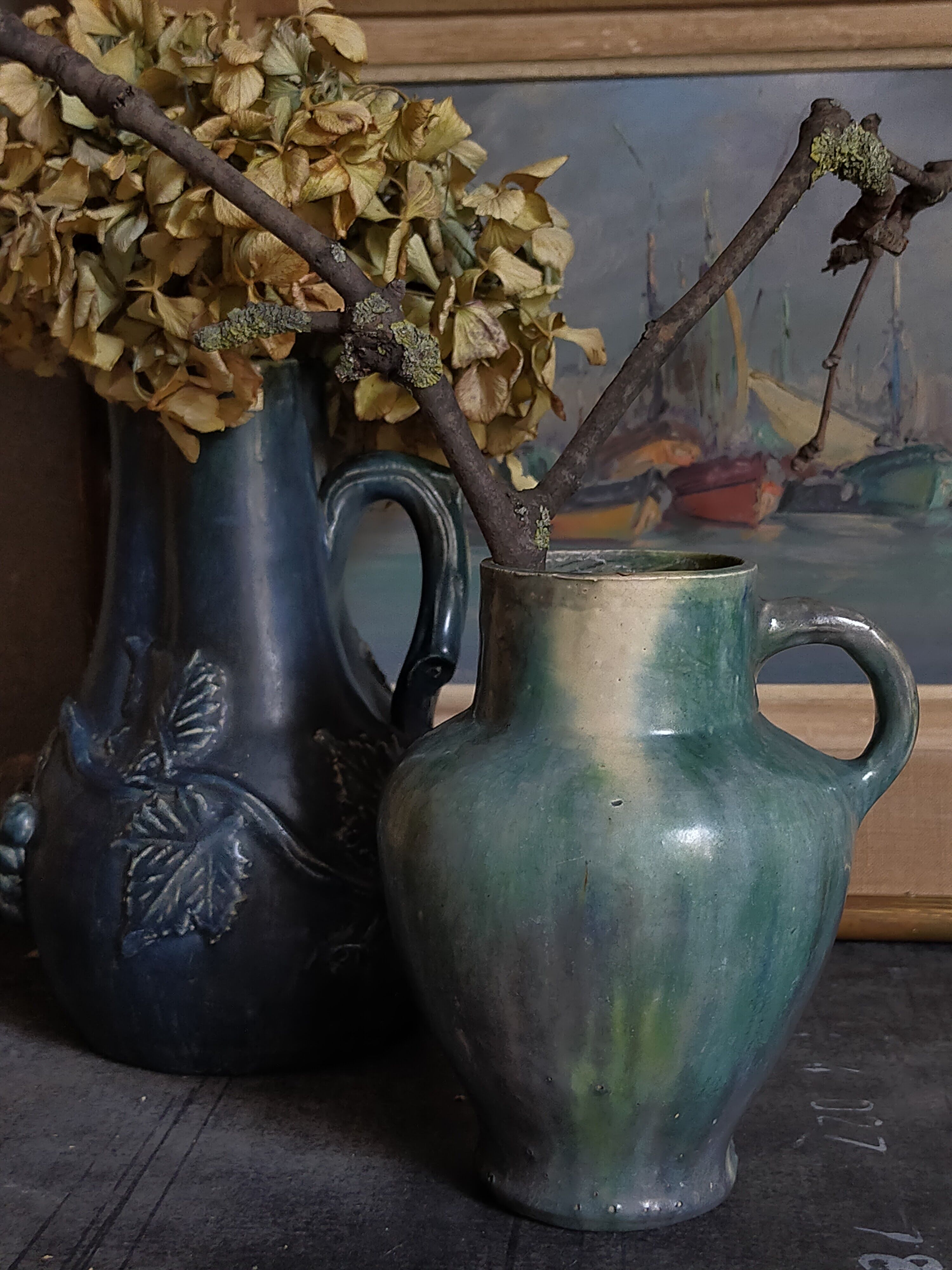 Ancient pottery with blue enamel 19th century