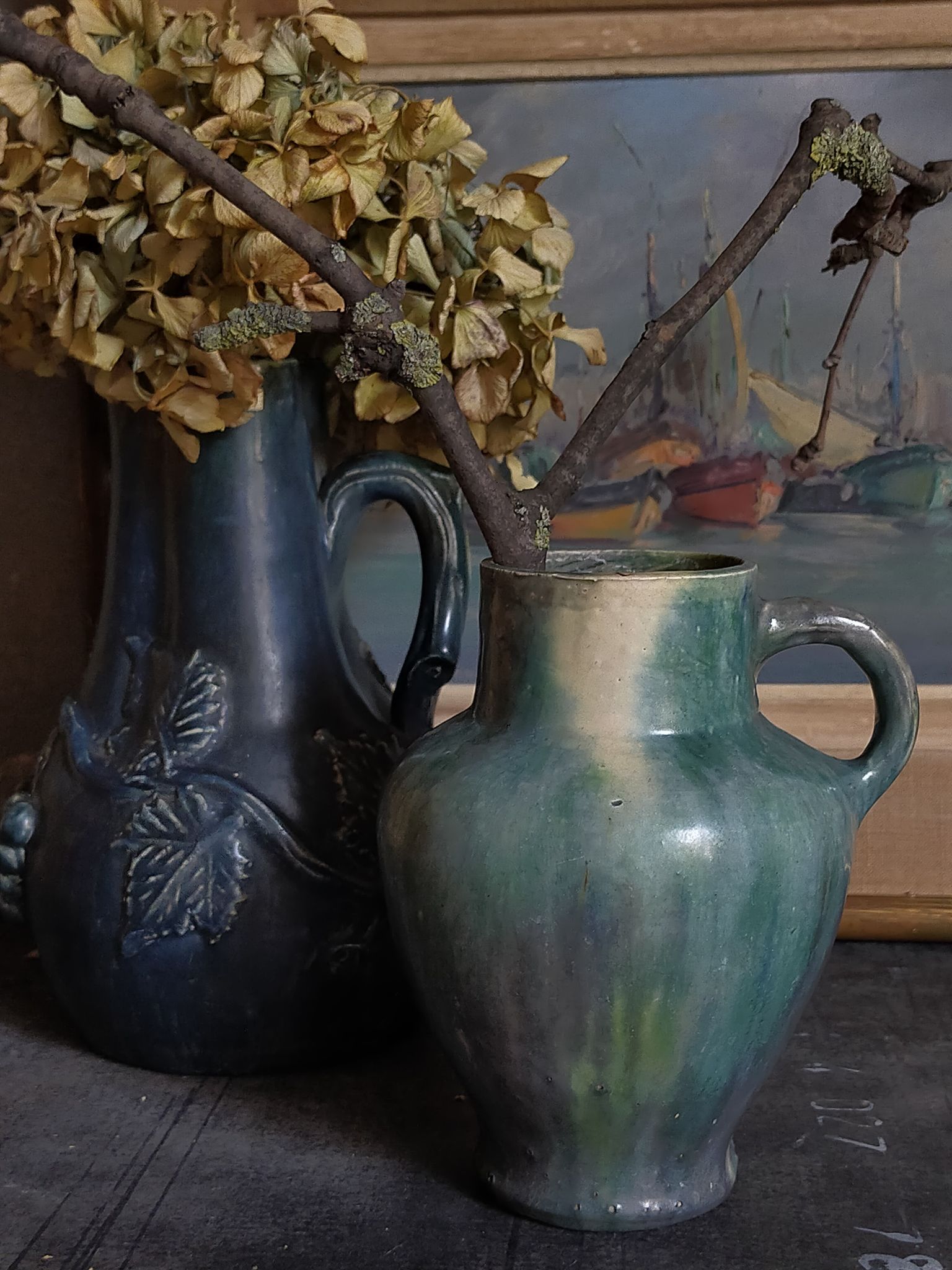 Ancient pottery with blue enamel 19th century