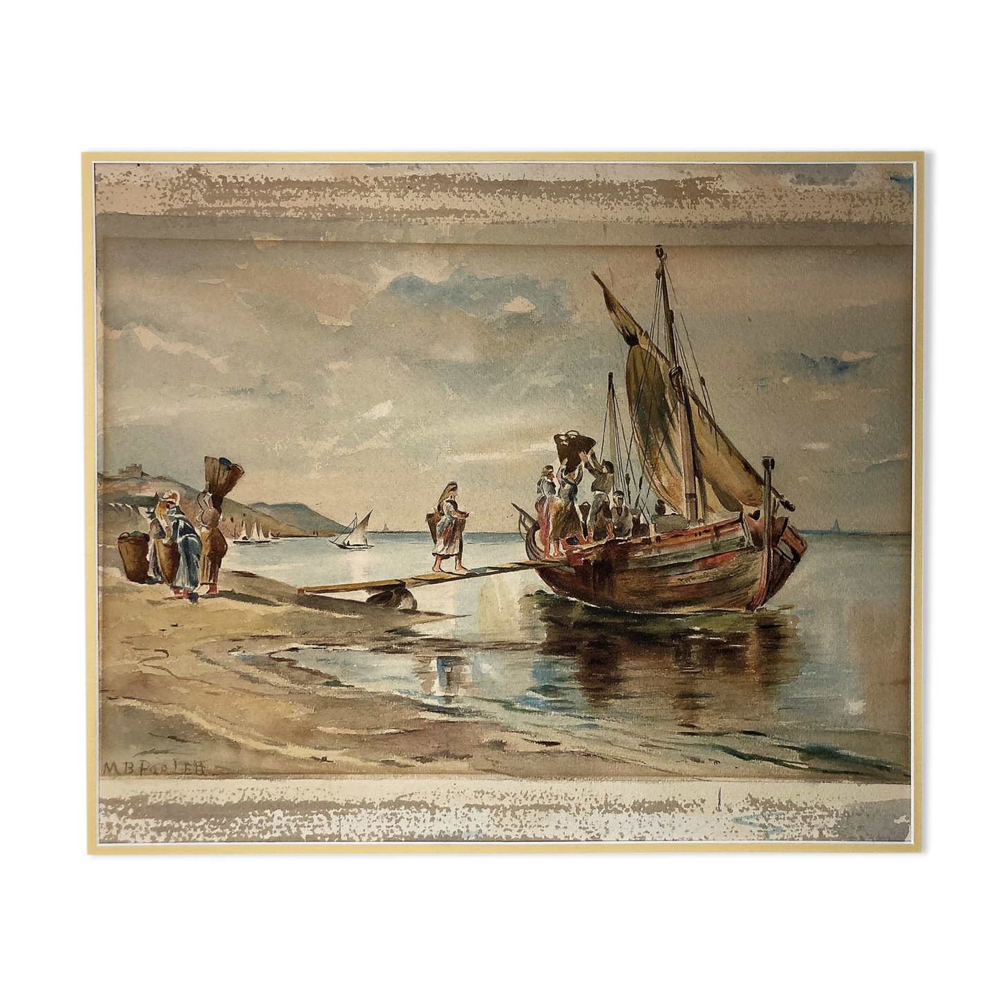 2201039 Watercolor Return from fishing in Portugal signed early twentieth century