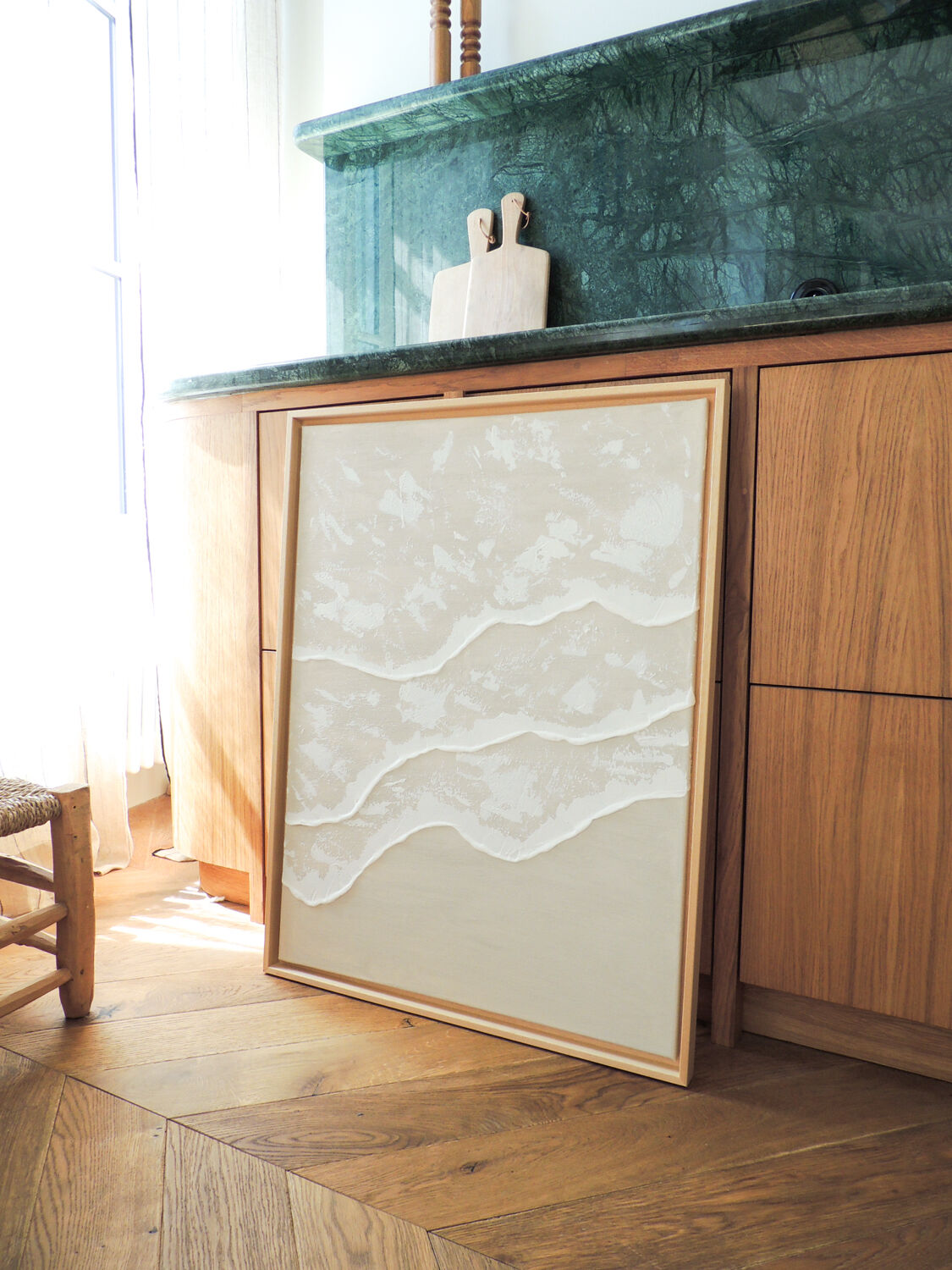 Beige and white wave relief panel