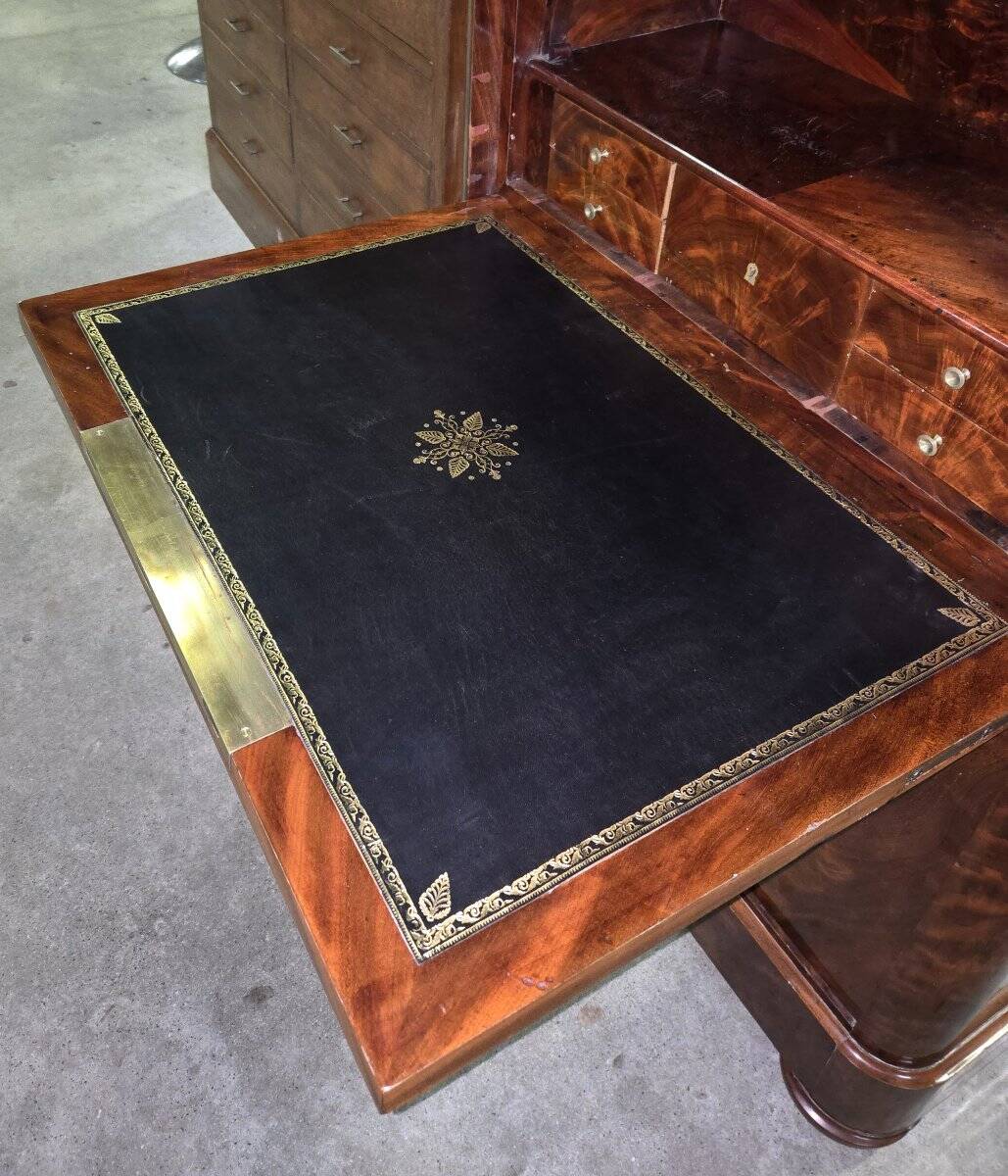 Flamed mahogany secretary from the Restoration period.