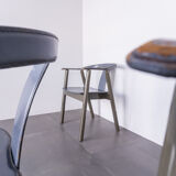 Set of 4 leather chairs and laywood from the 1980s vintage modern