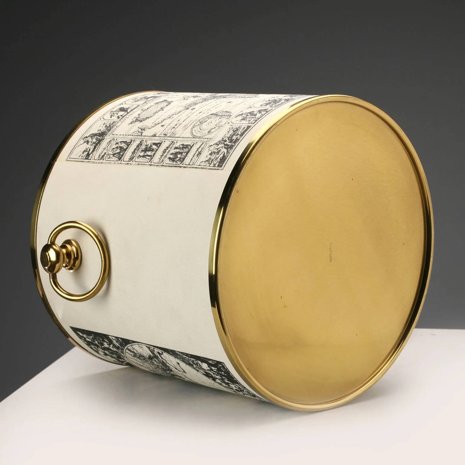 Vintage brass and fabric ice bucket, Italy, 1970s.