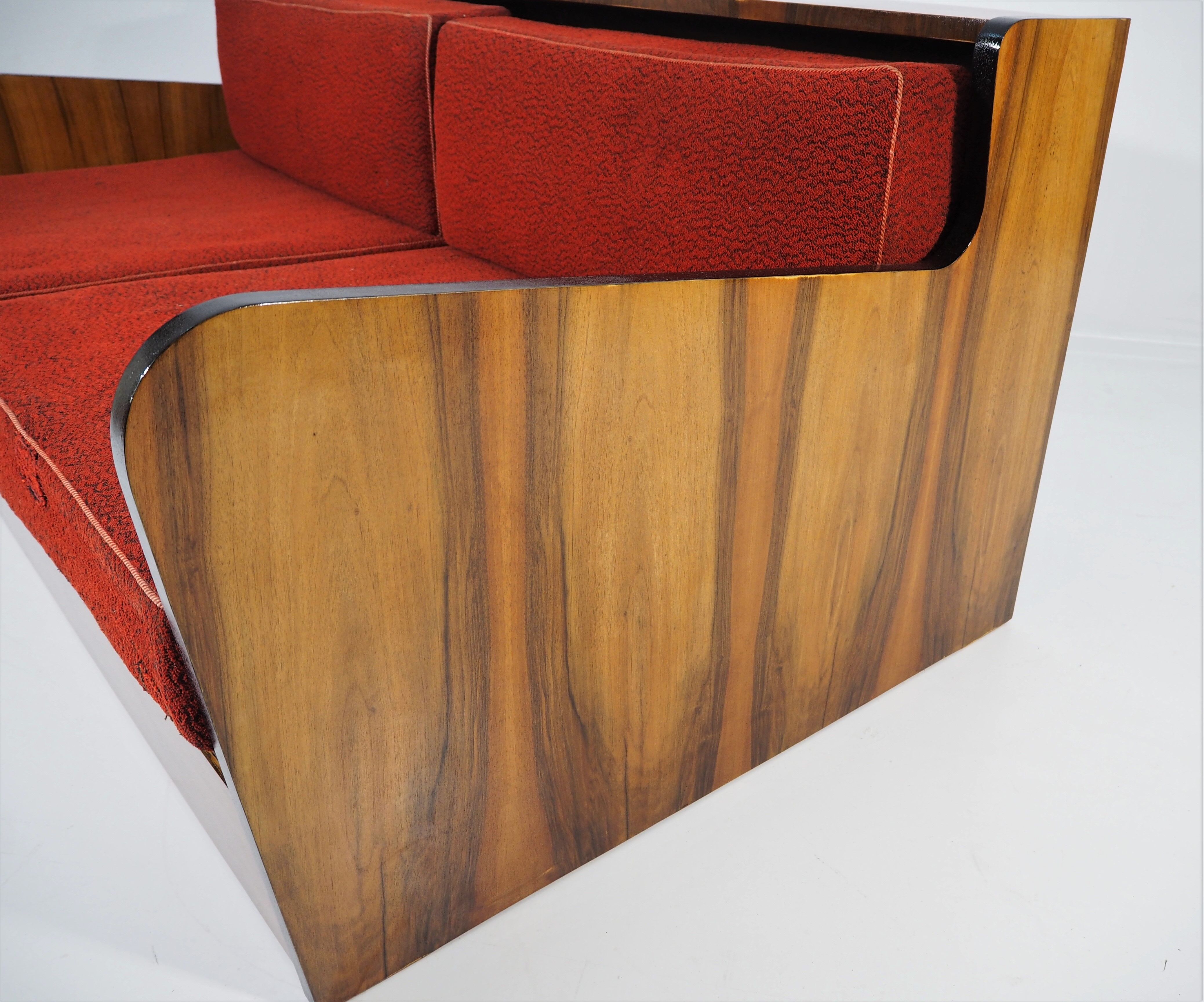 Art deco walnut sofa bed 1960s