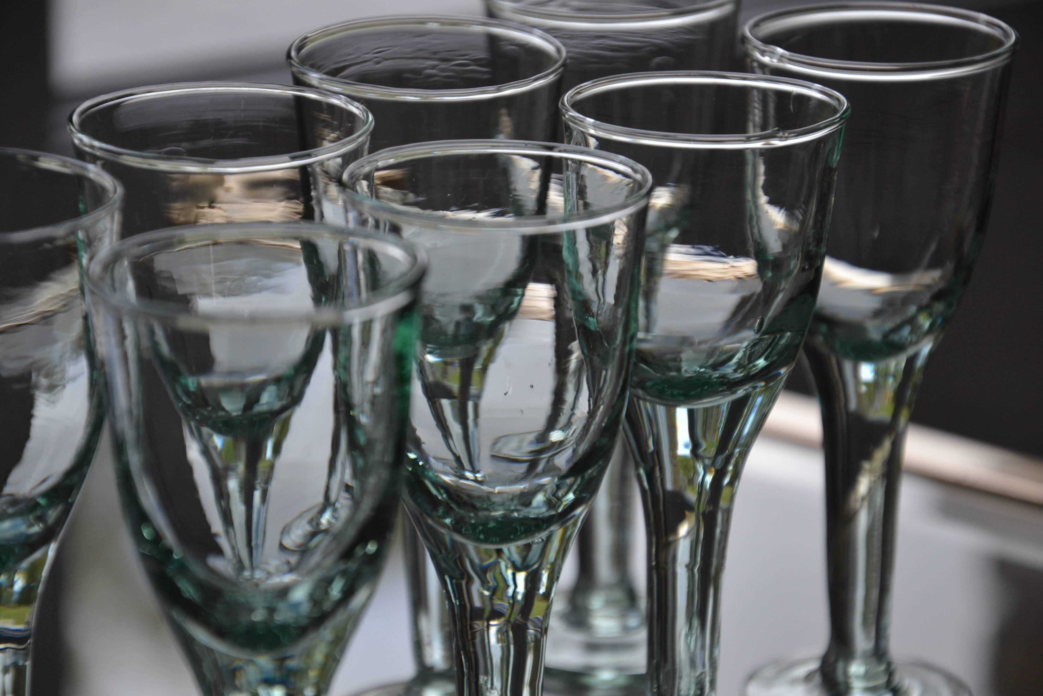 Set of hand-blown stemmed bubble glasses