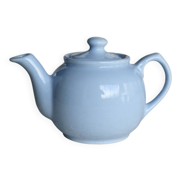 Petite théière vintage en faïence bleu cielt