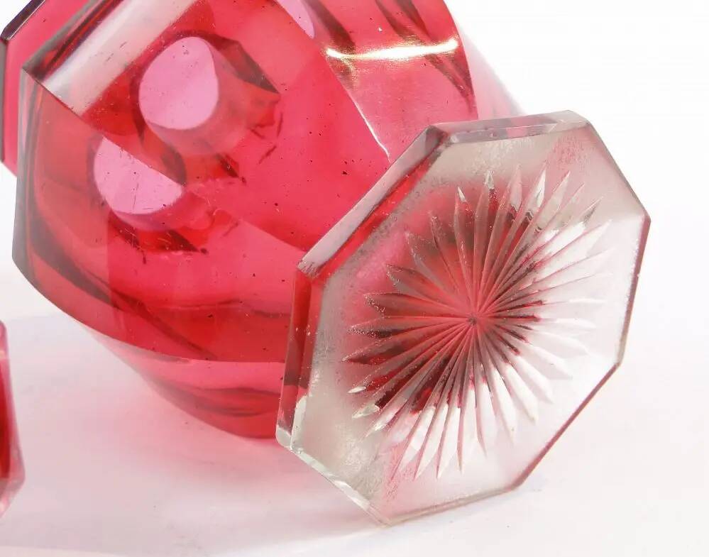 Biedermeier tea caddy, red crystal glass, Poland, 19th century