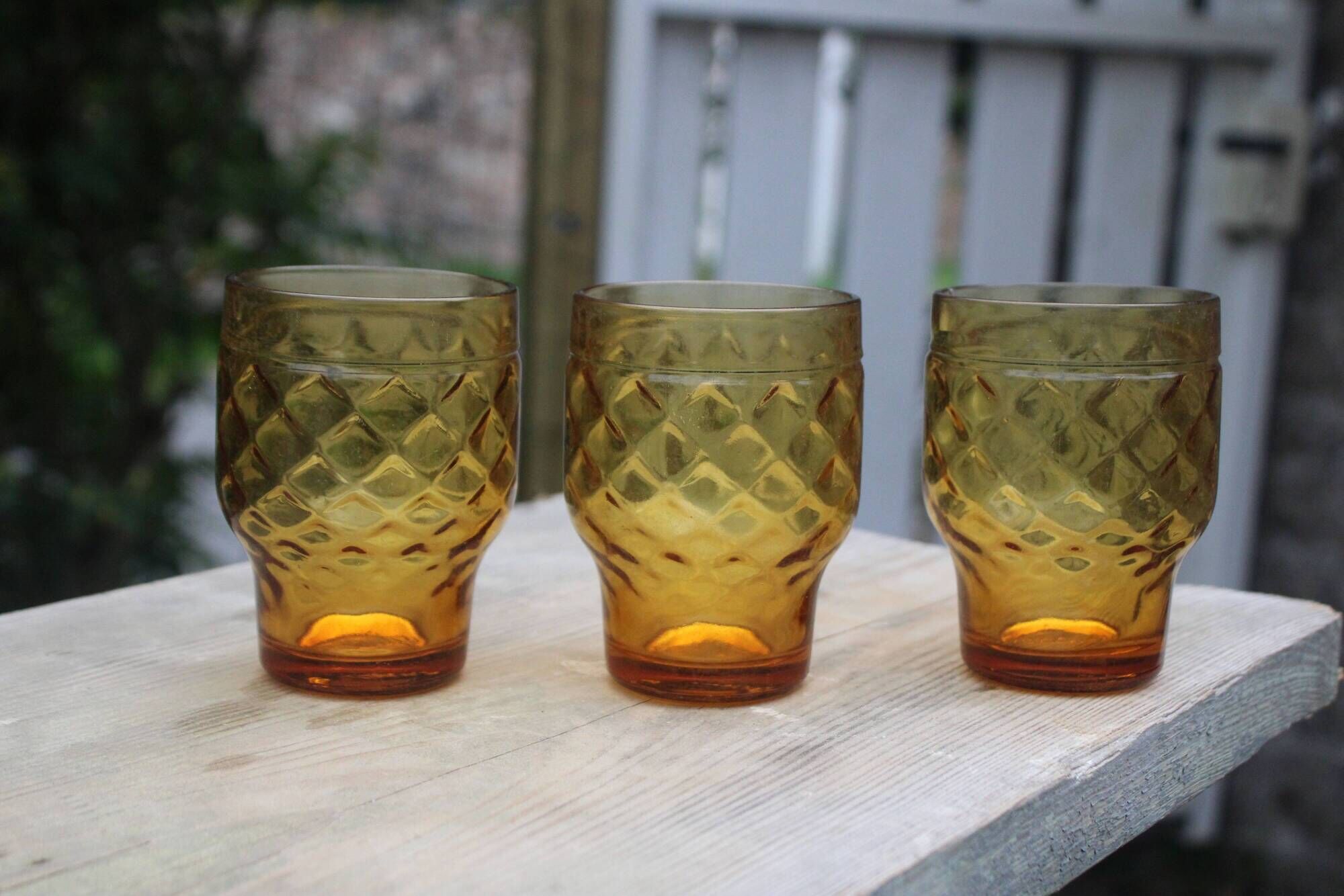 Set of 6 vintage Pernod amber glass glasses – H9 cm Ø7 cm – Bi collection