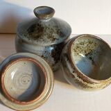 Duo of potter's pots covered in vintage glazed stoneware