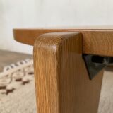 Table basse Jean Prouve en chêne massif diamètre 80cm Edition Vitra