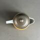 Antique teapot in earthenware with a tin filter lid.