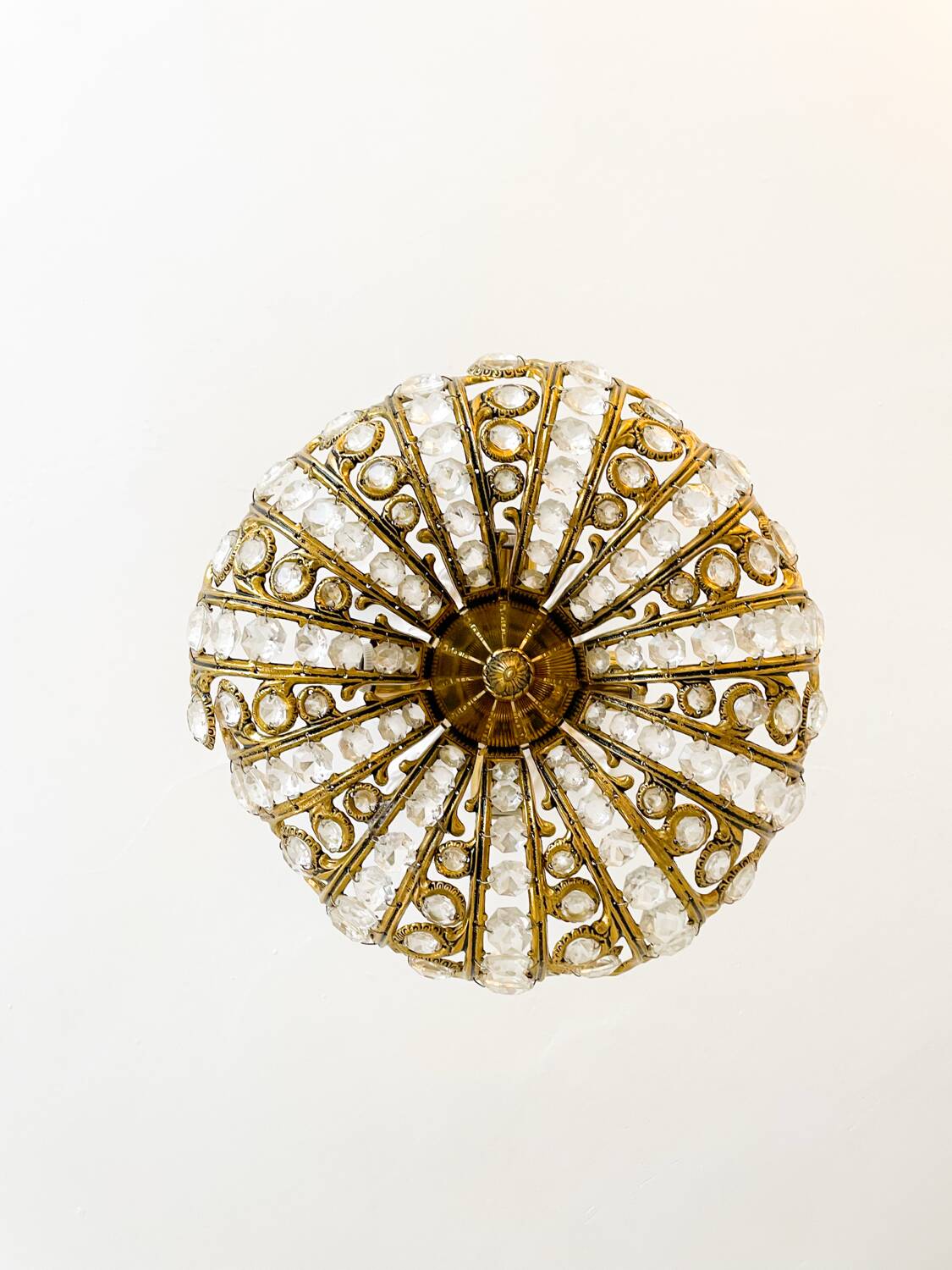 Suspension vintage Palwa en laiton massif & cristal