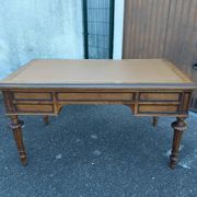 Double-sided flat desk in Louis XVI style made of mahogany and leather.