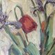 Vintage Still life with Tulips and apple, Oil Painting signed by M. Jonsson