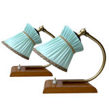 Paire de lampes art deco vintage années 40 bois bakelite