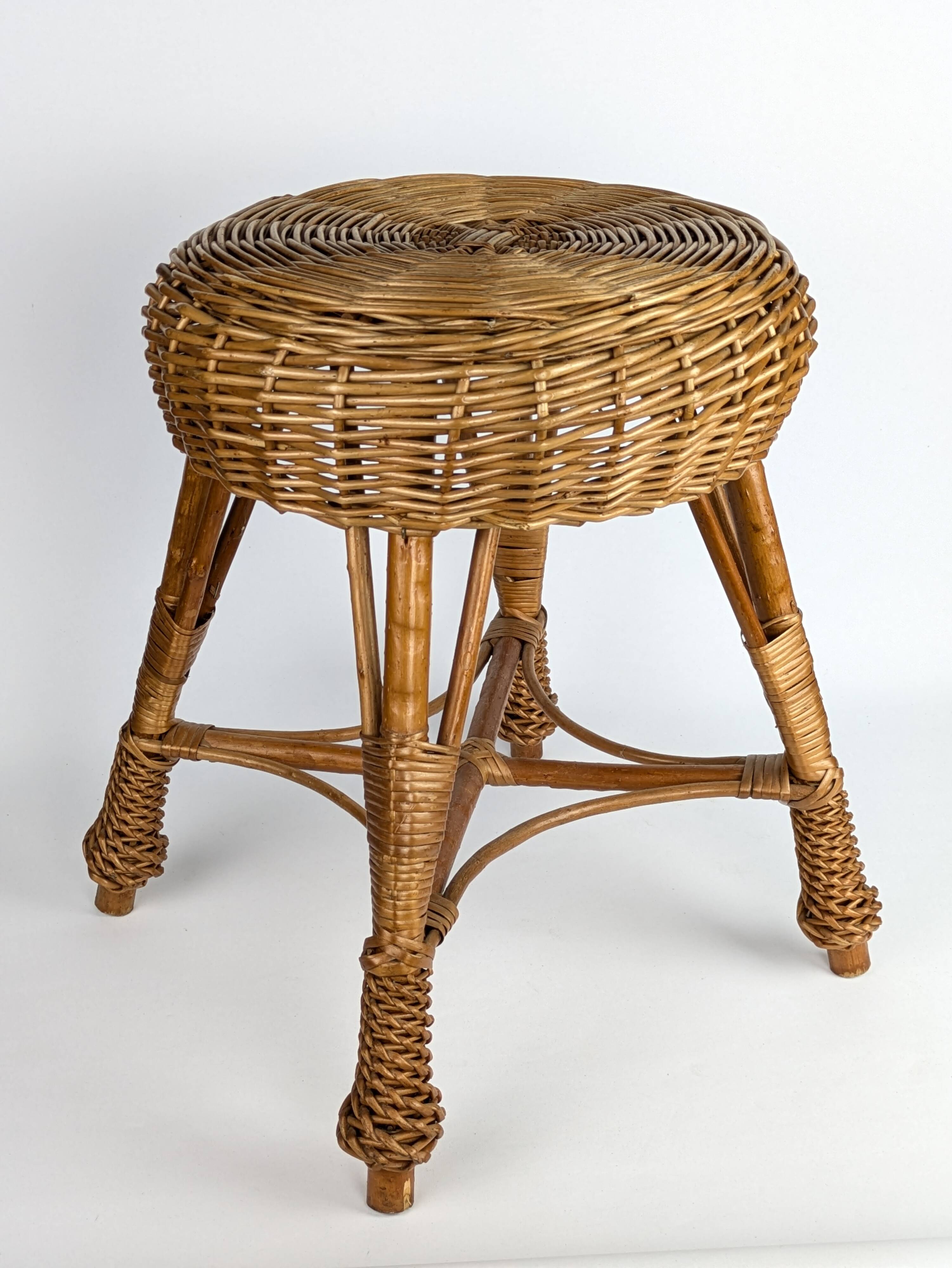 Vintage wicker stool, 1960