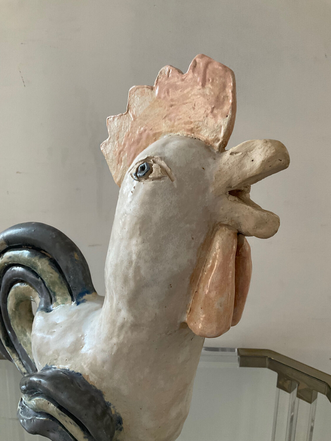 Vintage coq from the 60s in glazed stoneware
