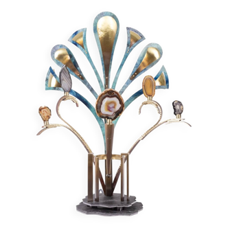 Lampe-sculpture avec des agates. Travail d’artisan d’art.